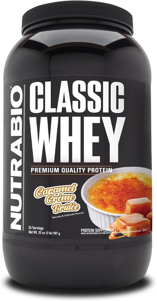 NutraBio Classic Syrovátkový prášek - 25G proteinu Per Scoop - No Fillers, Umělé barvy, Konzervanty - Karamelový krém Brulee, 2 litry