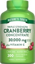 La verdad de la naturaleza Cranberry Concentrate Pills Silencio Plus Vitamin C TENIDO 30,000mg Silencio 200 Quick Release Capsules ← Non-GMO & Gluten Free Supplement
