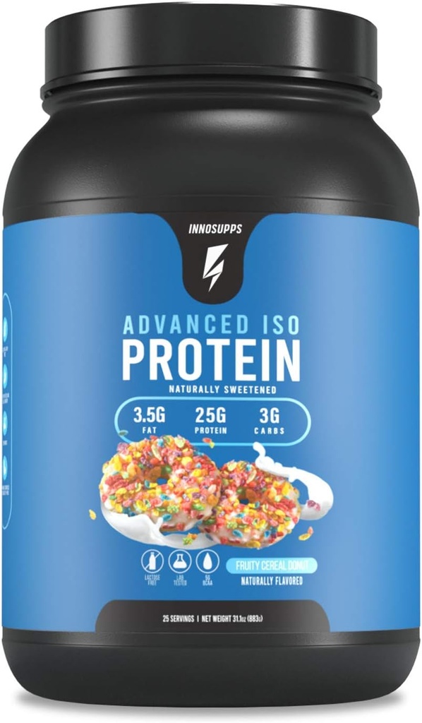 InnoSupps Advanced Iso proteinas ® 124; 100% Išrūgų Izoliuotas baltymas Milteliai ® 124; Ne Dirbtiniai saldikliai ® 124; Mažas riebalų kiekis, Mažos karpos ® 124; 25g baltymų ® 124; Hormonas nemokamai, Gluten Free, Soy Free 124; (Vaisių aromatas Donut)
