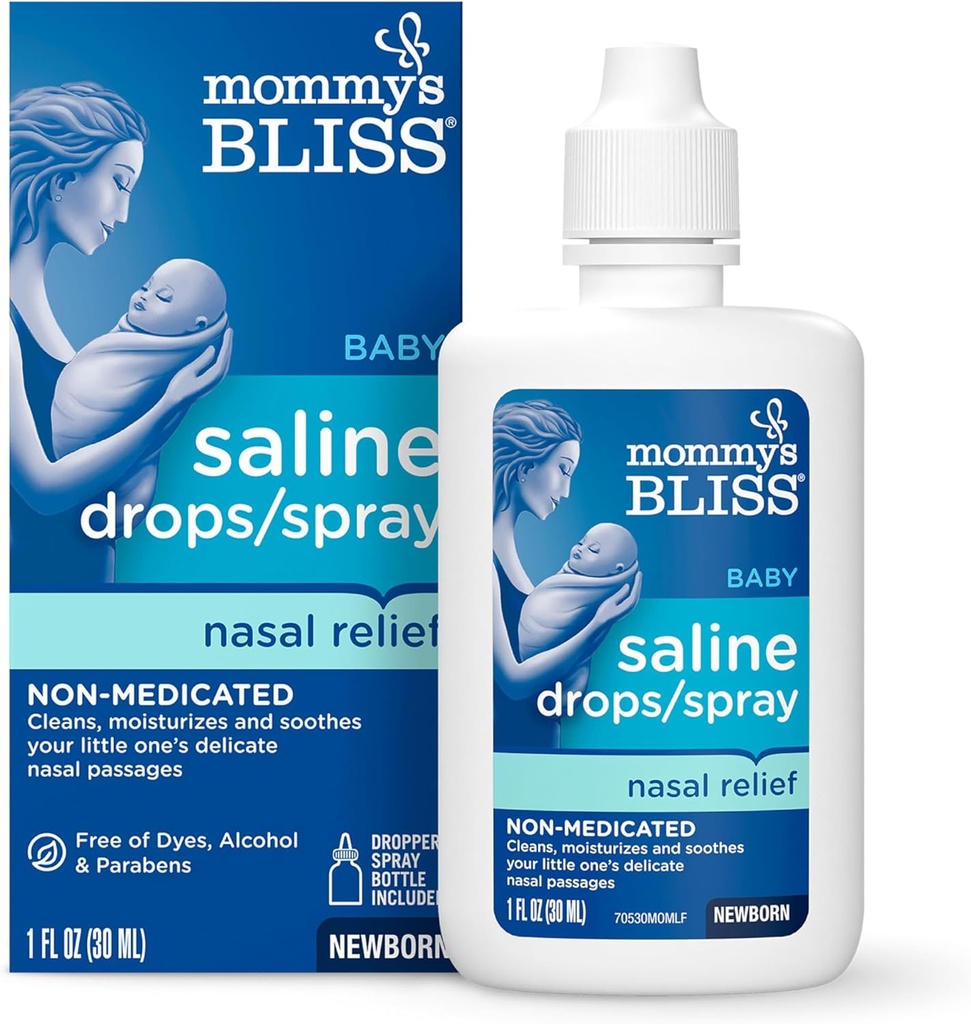 אמא's Bliss Saline Drops/Spray, Nasal Relief for Youngs & Up, 1 Fl Oz
