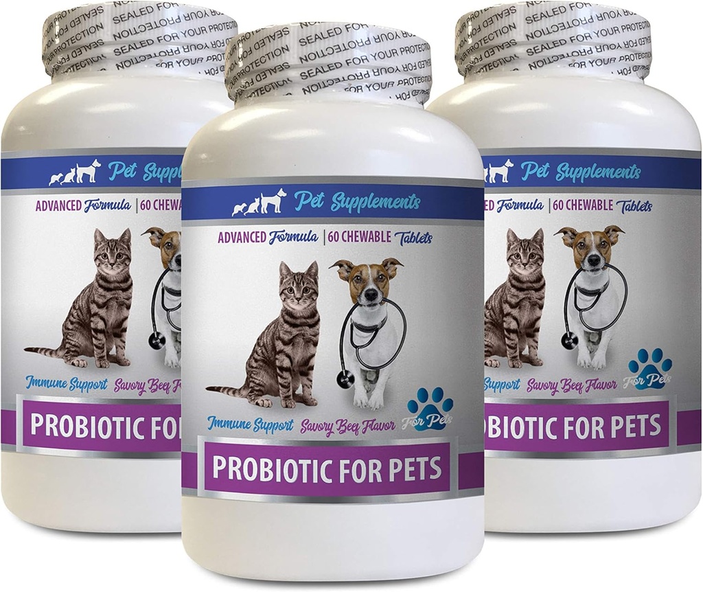 Cats Bad Breath Home Remedy - PROBIOTICS para mascotas - gatos cans - malos tratos de gas e respiración - Advanced Immune Boost - suppor cat Digestive - 3 Bottles (180 Treats)