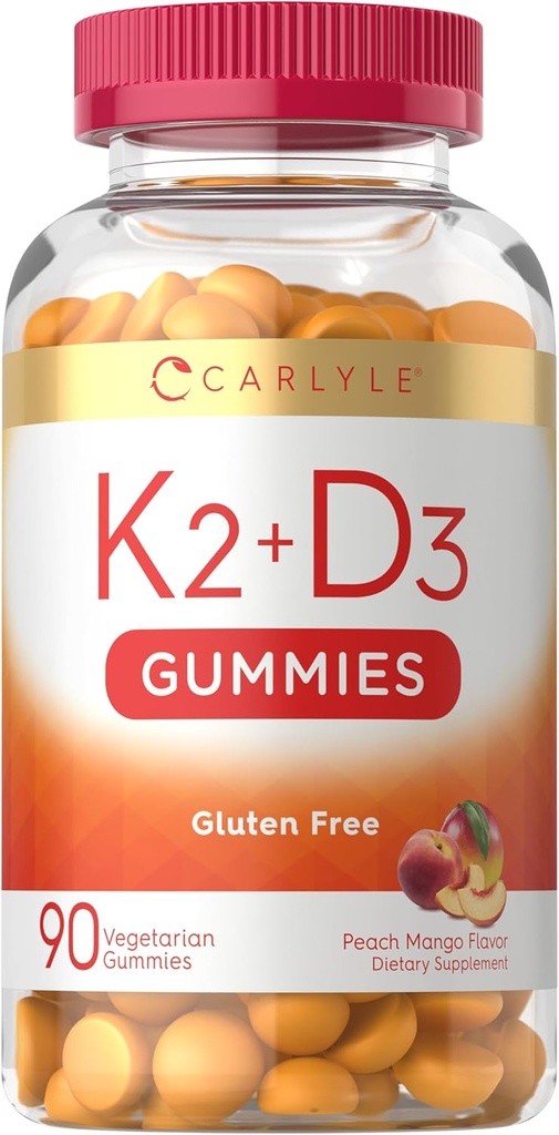 Karlyle vitamín D3 K2 Gummies 90 gróf 5 000 IU D3 + 100 mcg MK7