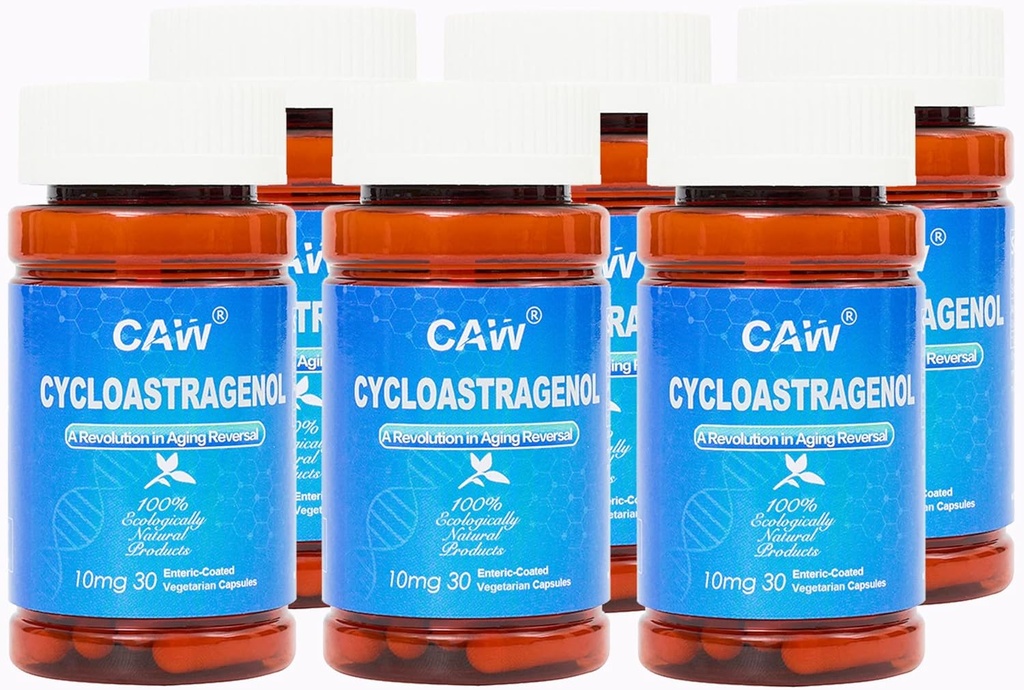 CAW Telomerase Activation Hypersorption Cycloastragenol | Telomere longen DNA Repair | 10Mg 30 Enterprise-Coated Vegetarian Capsules 6 botila