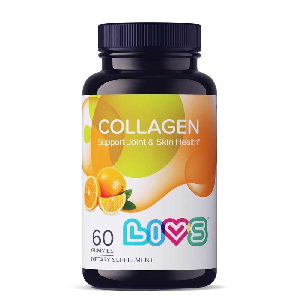 LIVS Marine Collagen Gummies – Supports Skin, Hair, Nails & Joint Health | Hydrolyzed Collagen Supplement for Women & Men | Natural Orange Flavor | Gluten Free & Non-GMO | 60 Gummies/30 Servings