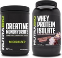 NutraBio Creatine Monohydrate, Unflavored, 500g och Whey Protein Isolate, Chocolate Dipped Macaroon, Supplement Bundle - Muscle Energy, Lean Muscle Growth, Recovery och Strength
