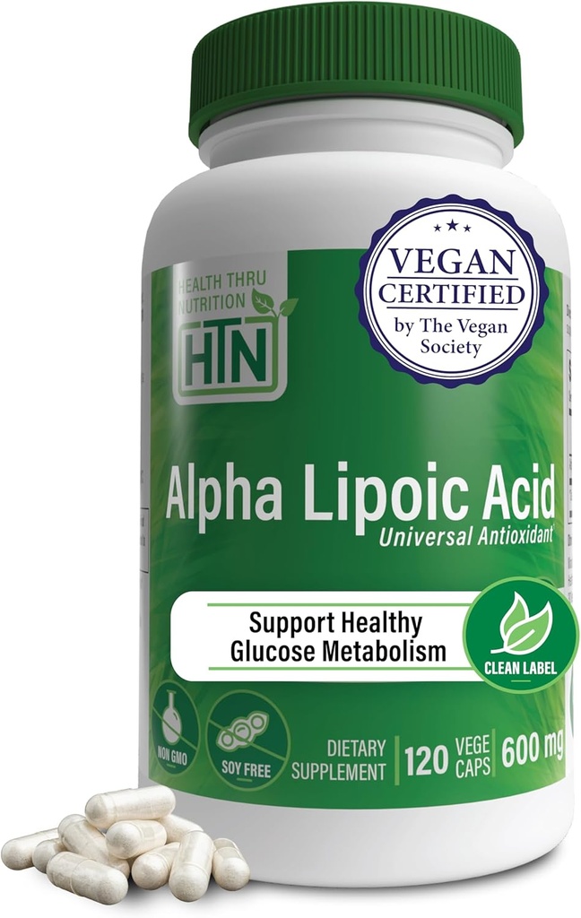 Zdraví Thru Nutrition Alpha Lipoic Acid 600mg 120 Servings CLAS124; Certified Vegan CLAS124; Universal Antioxidant CLAS124; Non- GMO, třetí strana Testováno, hypoalergenní, gluten zdarma, Soy zdarma ALA kapsle
