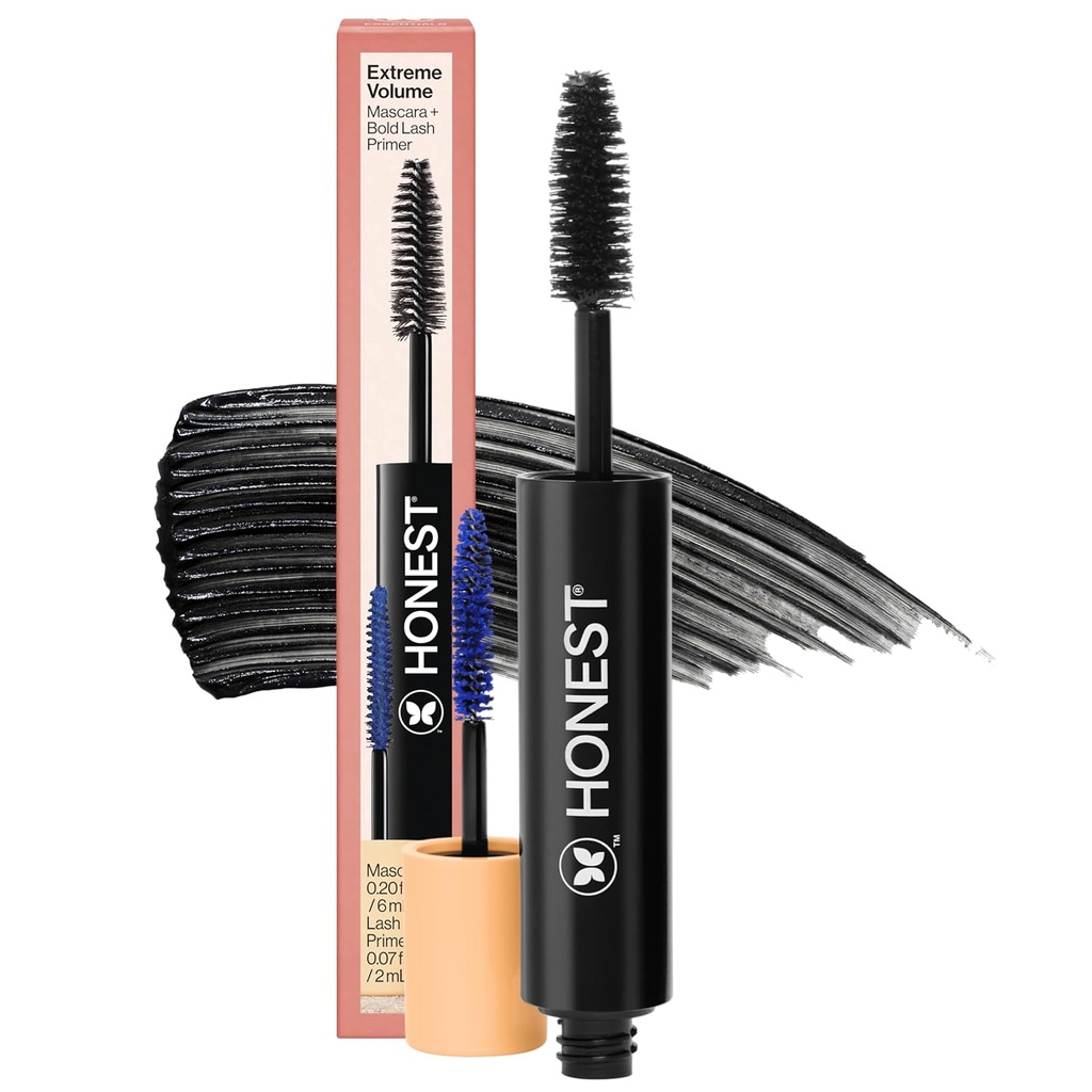 היפה ביותר 2in-1 קיצוני נפח נקי Mascara + Bold Lash פרימר עם שמן קסטאור | נפח מקסימלי + Curl | טבעוני + בטוח לעיניים רגישות | שחור, .27 oz