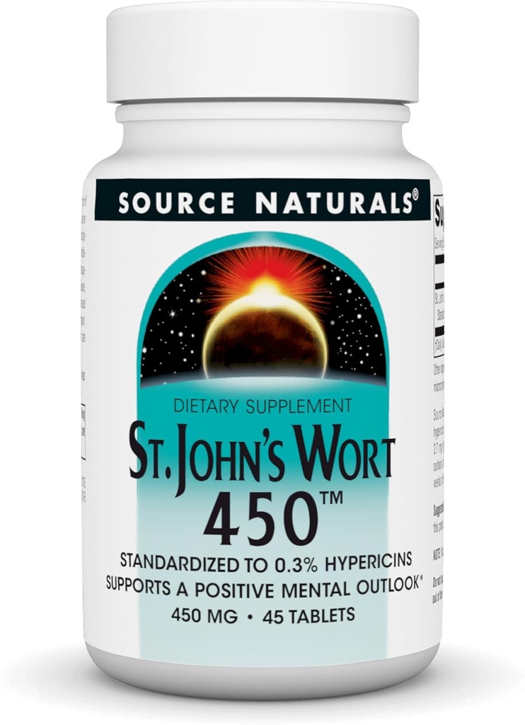 Zdroj Naturals St. John 's Wort 450 mg Podporuje pozitivní vzhled - 45 tablet
