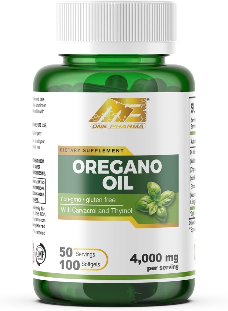 MB One Oregano Oil 4000mg- 65: 1 Ištrauka iš Viduržemio jūros regiono aregano - Aukšta Karvakrolo- Ypač stiprus - 100 Softgels Non- GMO, Gluten Free