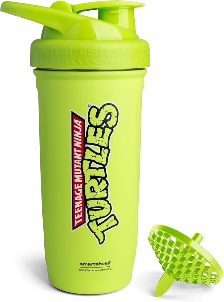 Smartshake TMNT Reforce Stainless Steel Protein Sake Bottle - Non Insulated Unisex Gym Bottle 12.4; Metal Shaker Bottle - 900 ml 124; 30 oz - Leakproof Screw-on Lid - BPA Free 124; (Light Green)