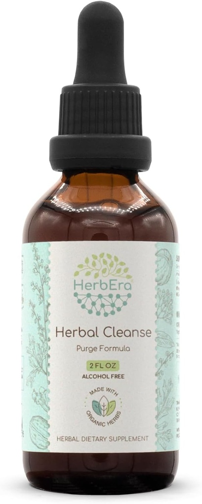 HerbEra Herbal Garbiketa B60 Alkoholik gabeko Tincture Detox eta Cleanse Formula, Boost Purge Erauzketa Gehigarria | Wormwood Herb, Walnut Hull Beltza, Cloves Flower Buds (2 fl oz)