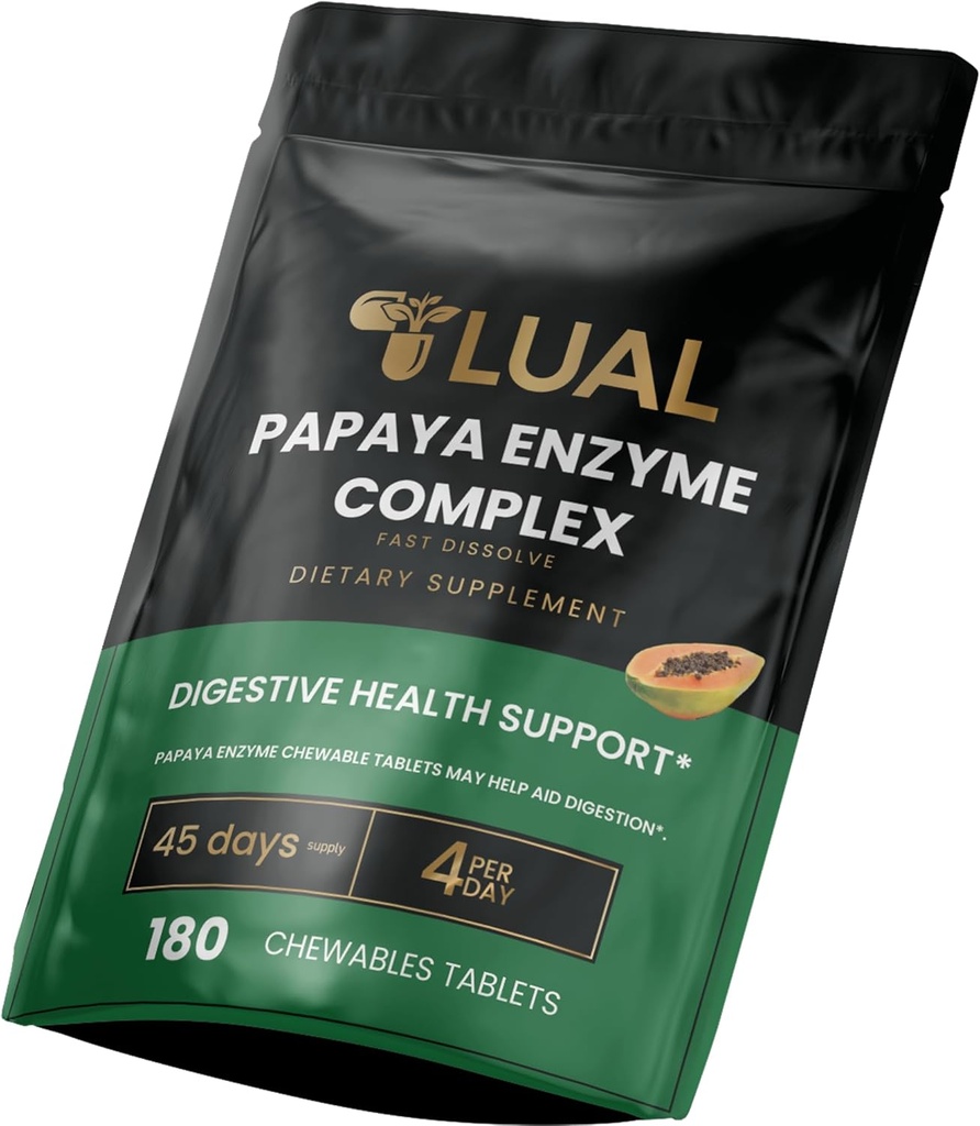 LUAL Papaya Enzyme Kомпютър за дъвчене с Papain, Brommelan & Digestive Enzymes . . . Поддръжка Digestion & Nutrient Абсорбция . . . . . . . .