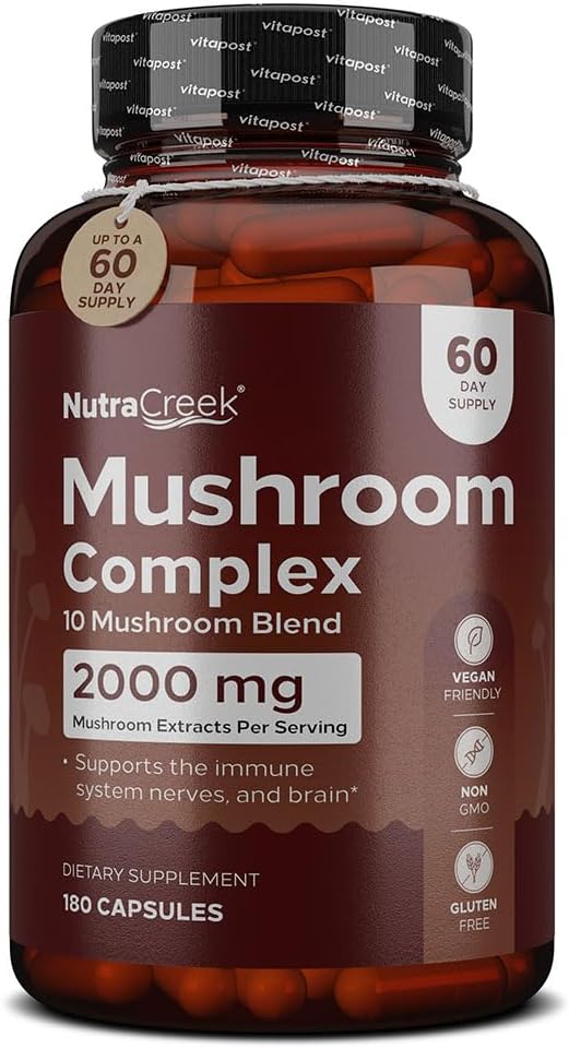 버섯 복합 | Cordyceps Mushroom, Reishi, Shiitake, Maitake 및 Lions Mane Supplement. 마음과 몸을 지원하는 10 개의 버섯 보충 | 180 버섯 캡슐