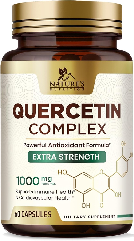 Quercetin Допълнение 1000mg - Естествена, растителна-базирана подкрепа за имунни, клетъчни, респираторни и сезонни промени - Допълнителна сила Quercetin Дихидрат от Sophora Japonica - 60 Veggie капсули
