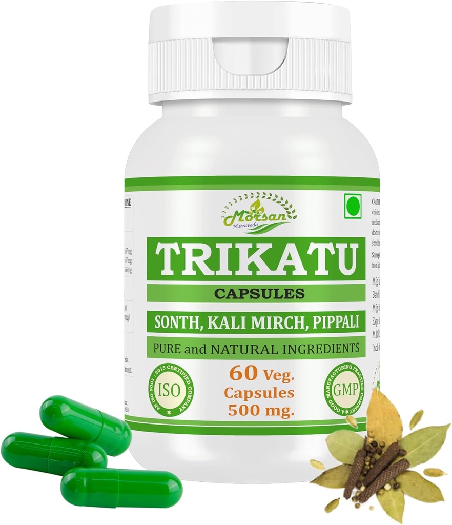 Natural i Purol Hebal Trikatu (Pispa, Kali Mirch, Fillth) Extreu les Capsules elera més alt, 100% Hebal Producte  pack de 60 500 mg. Vieg. Capsules (Pira d' 1 Jar)