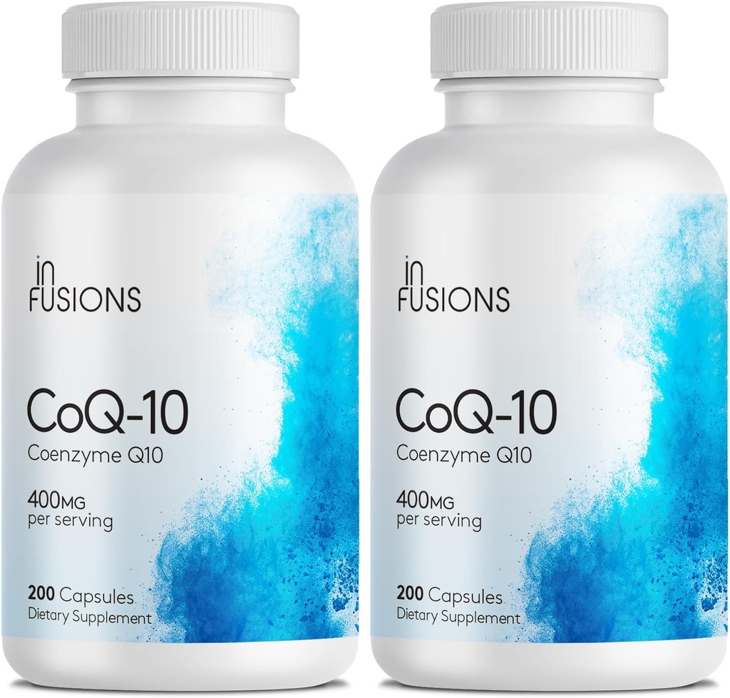 Infusions Pure Extra Strength CoQ10 400mg 400 Capsules High Absorption Gluten Free Non-GMO 2 Pack