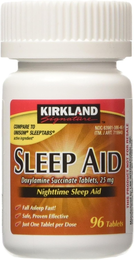 Kirkland Signature Sleep Aid Doxylamine Succinate 25 Mg, 96-Count (1 pudele) Nakts miega palīglīdzeklis