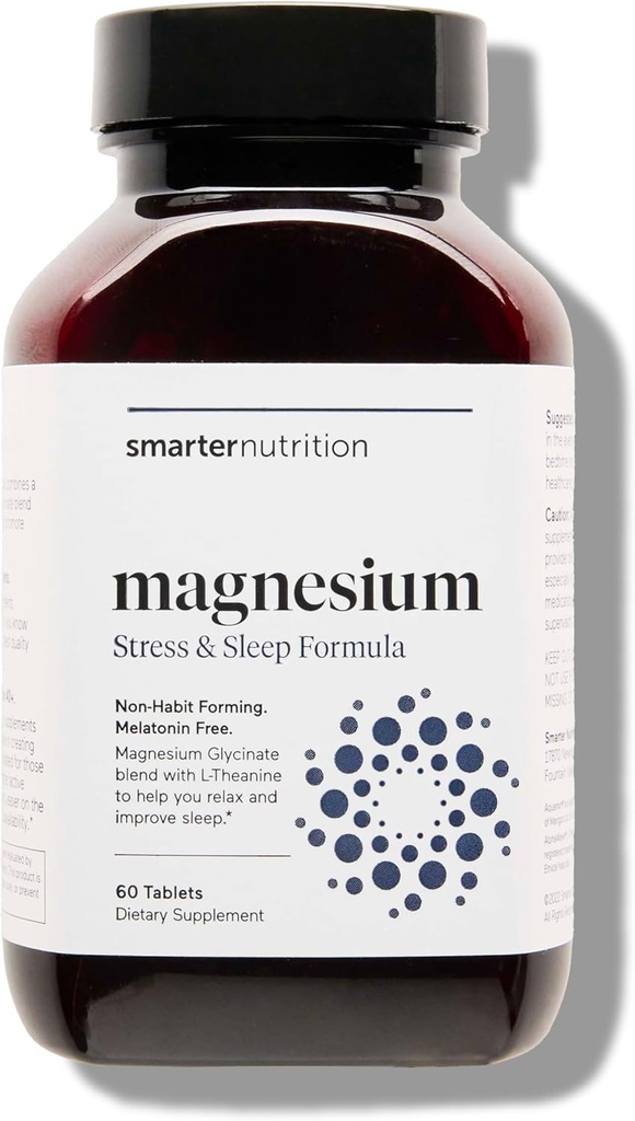 Smartare Nutrition Magnesiumkomplex - Chelated Magnesium Glycinate + Citrate, Malate for Sleep, Relaxation, Muscle & Nerves + Clinically Proven L-Theanine, Non-GMO-60 Tablet[30-Day Supply]