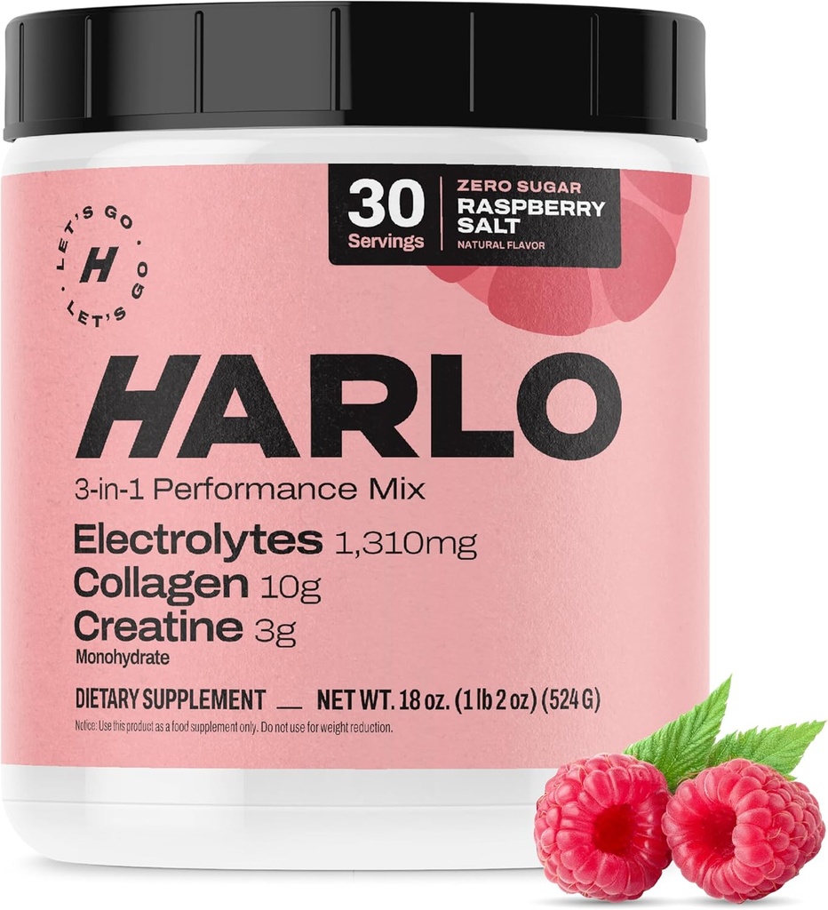 Harlo - Raspberry Salt Electrolyte İçki Bovine Collagen vətine Crea- Creatine Monohidrat Toz ilə mix - Enerji İçki Toz - Pre Workout Toz - Sugar Free Energy Drinks - Post Workout Recovery