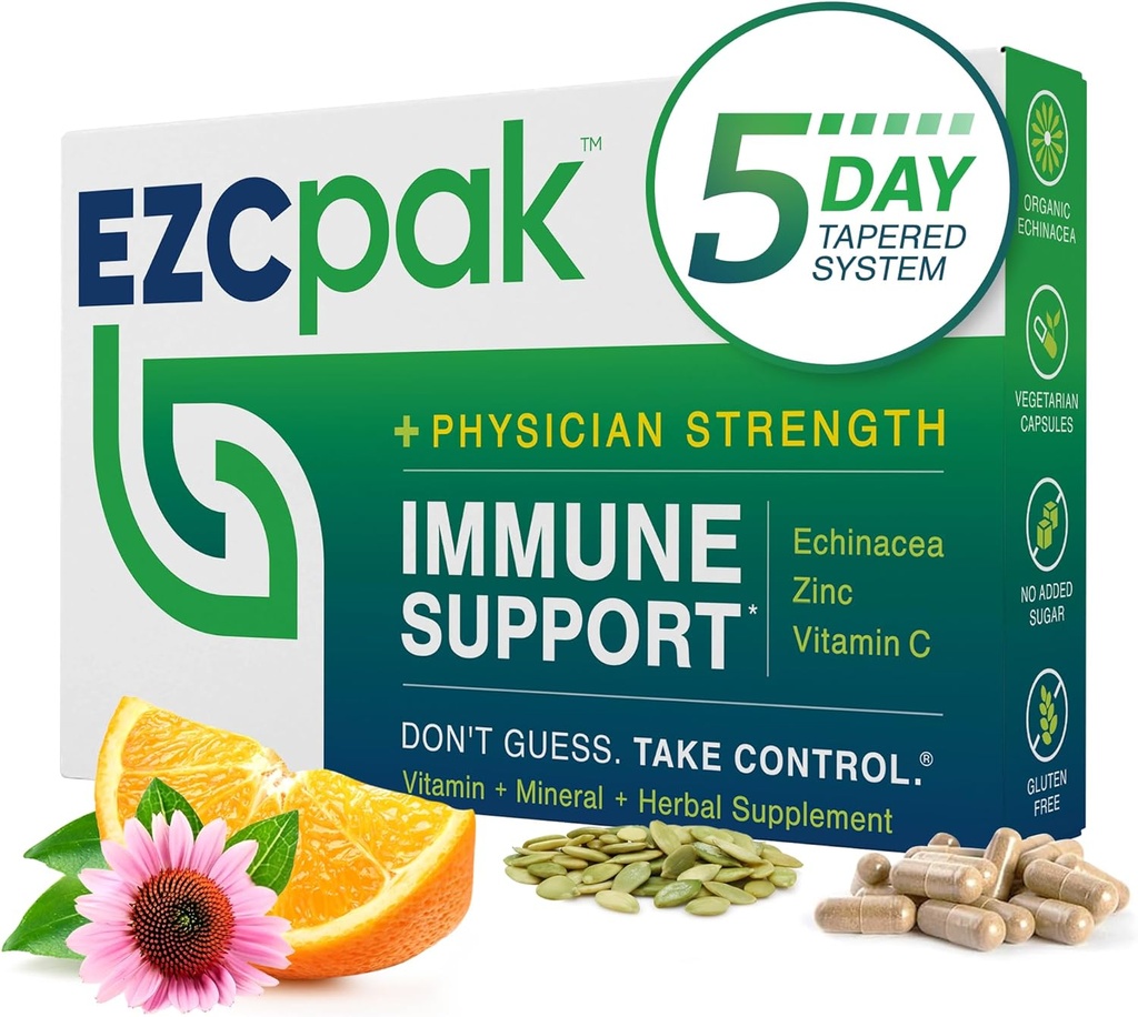 EZC Pak 5-Day Tapered Immune Support Booster - Bitamina Immune Support Supplement, Echinacea, Zinc bitamina C, Sistema Inmuneko euskarriaren bitaminak, Helduentzako Immune Boosters - Immune Support Vitamins