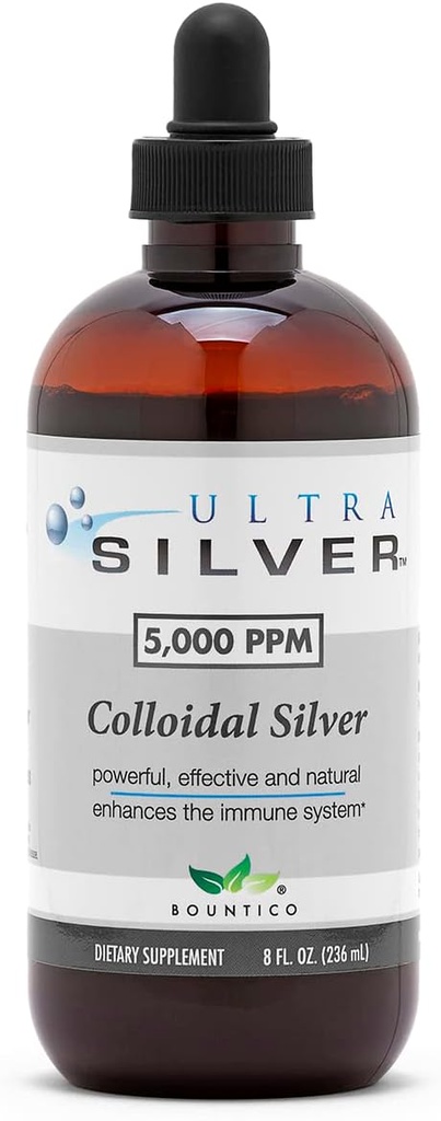 Ультра Срібло 5,000 Colloidal Silver 5,000 PPM, 8 Oz (236mL) Корабки як (2) 4 Ounce Скляні пляшки Мінеральні добавки Правда Колоїдний Срібло - з Dropper