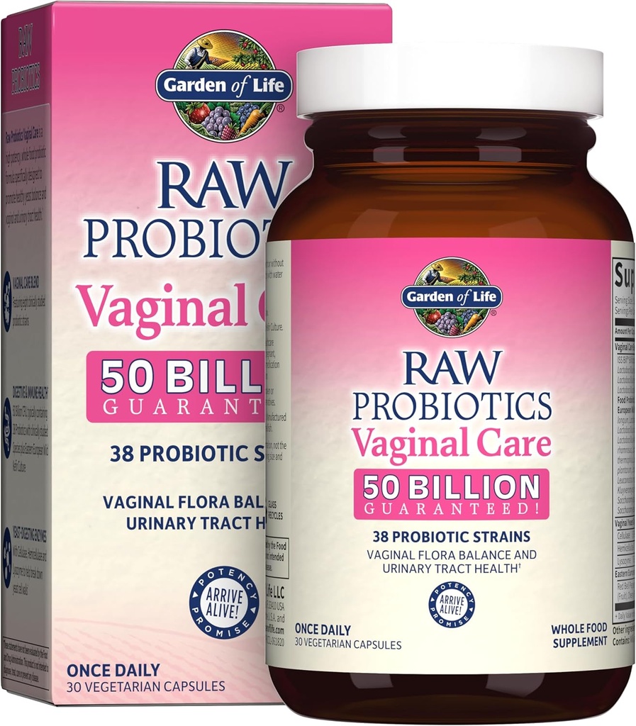 Zahrada života Raw Probiotika pro ženy Vaginální péče s Acidophilus, Probiotické Promotes Yeast Balance, Vaginální, Močové Trakt Zdraví, Lepek Volný, 30 Vegetariánské Kapsle