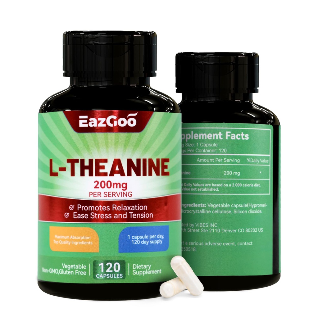 L-Theanine 200mg, Amino Acid Supplement to Support Relaxation, Stress, L Theanine Capsules - Non-GMO, Gluten Free, 240 Veg Capsules