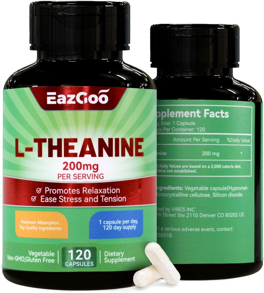 L-Theanine 200mg, Amino Acid supplement to Support chillation, Stress, L Theanine Capsules - Non-GMO, Gluten Free, 240 Veg Capsules