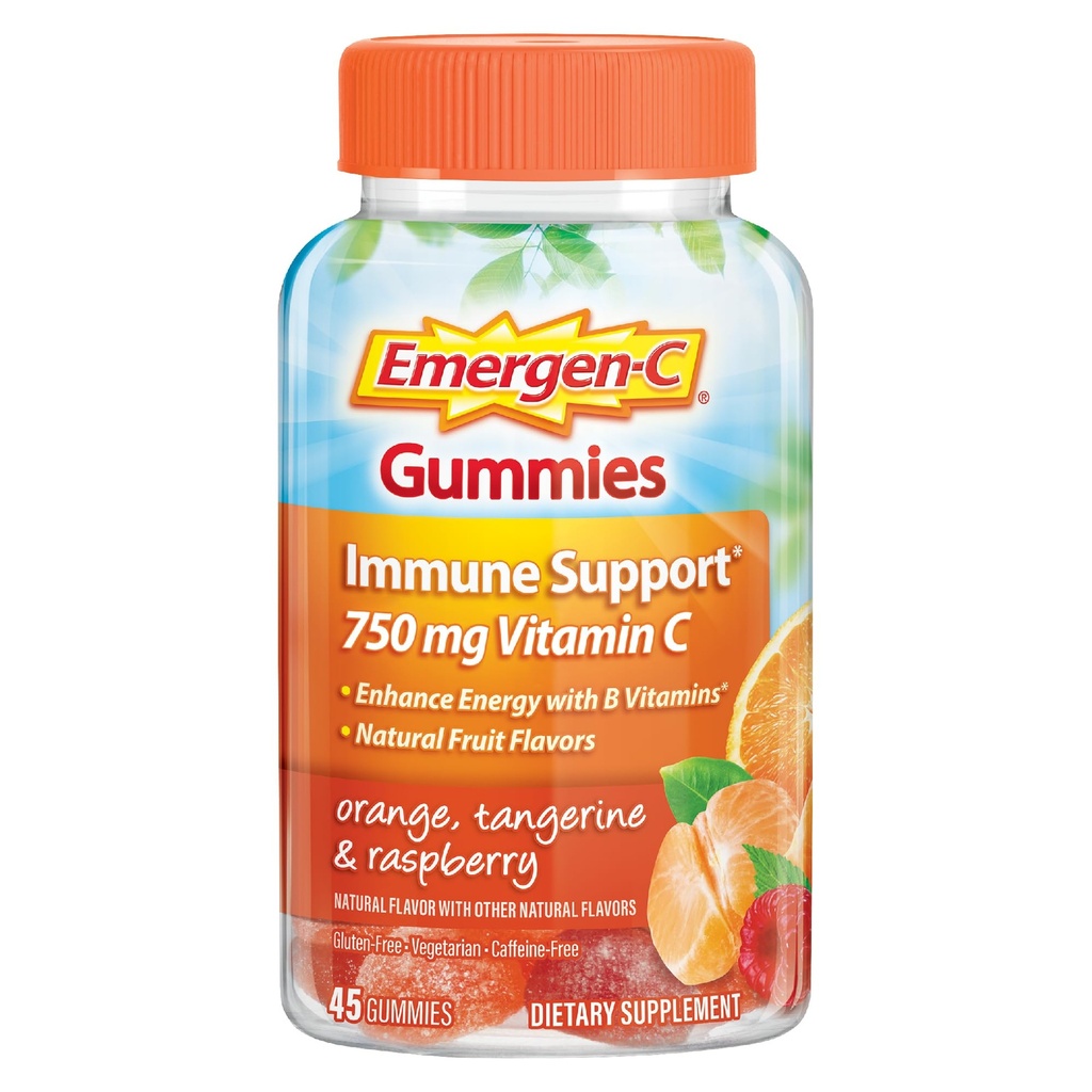 Emergen-C 750mg Vitamin C Gummies for Adults, Immunity Gummies with B Vitamins, Gluten Free, Orange, Tangerine and Raspberry Flavors, Back to School Essentials - 45 Count