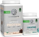 Sunwarrior Kretine Toz & Vanilla Active Organik Protein Toz Set | Sche & Save | Vegan Protein Plus Unflavored, 20 Servisler) Chocolate