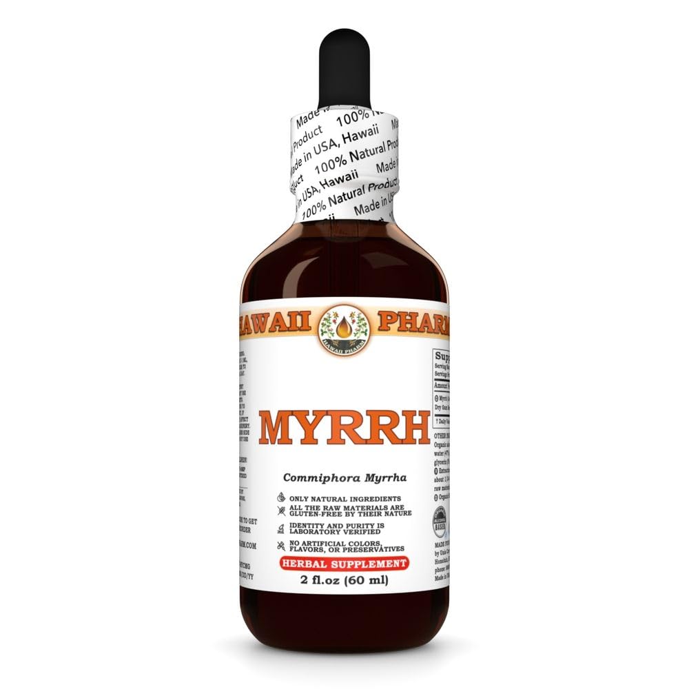 Myrrh Liquid Extract, Organic Myrra (Commiphora myrrha) Tincture Herbal Supplement, Hawaii Pharm, Made in USA, 2 fl.oz