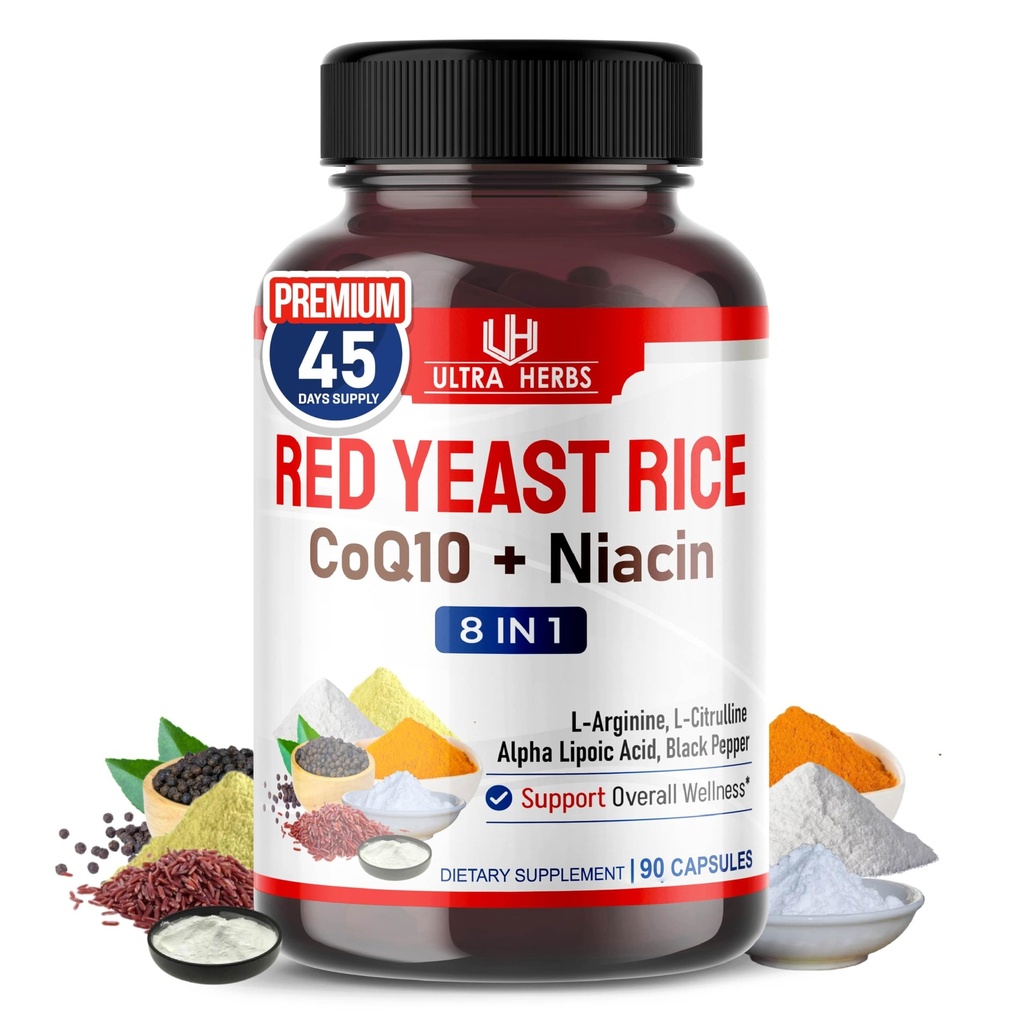 Ultra Red Yeast Rice CoQ10 - Promote Overall Health with Niacin, L-Arginine, L-Citrulline (90 Count (Pack of 1))