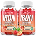 Iron Gummies for Women, Men & Kids, Sugar Free Iron Supplement with Calcium, Zinc, Folate & Vitamin B12, C, B6 - for Blood Building & Energy Support, Anemia, Strawberry, 120 Count
