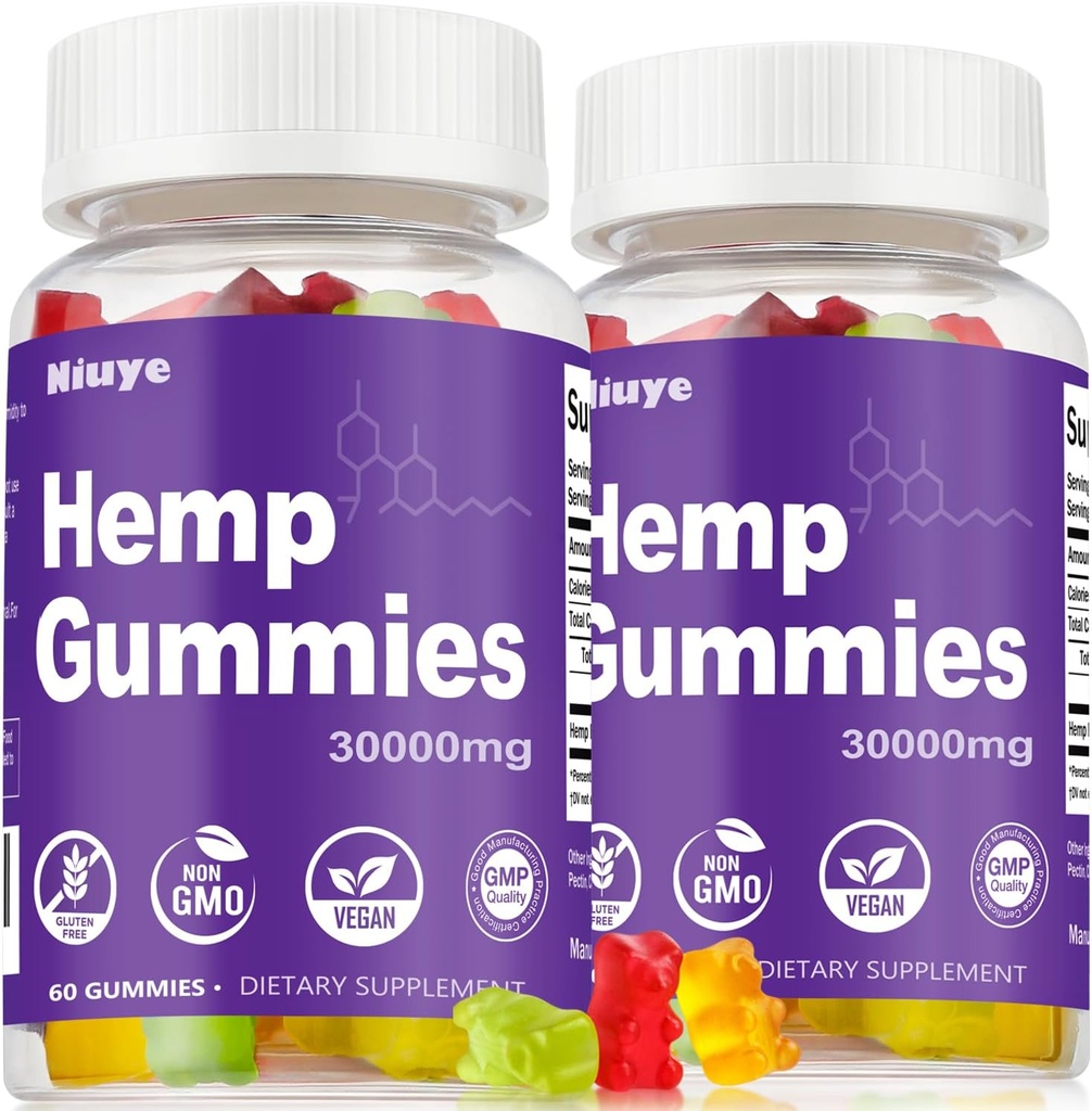 2-Pack Hemp Gummies ExtraStrength - 30,000mg High Potency - Rich in Omega 3-6-9 & Infused with Hemp Oil - 3rd-Party Tested - Made in USA