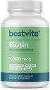 BESTVITE Biotin 5000mcg (120 Вегетаріанські капсули) - Ні Сходи - Не Повільні агенти - Vegan - Non GMO - Глютен Безкоштовна - Волосся, шкіра, нігті