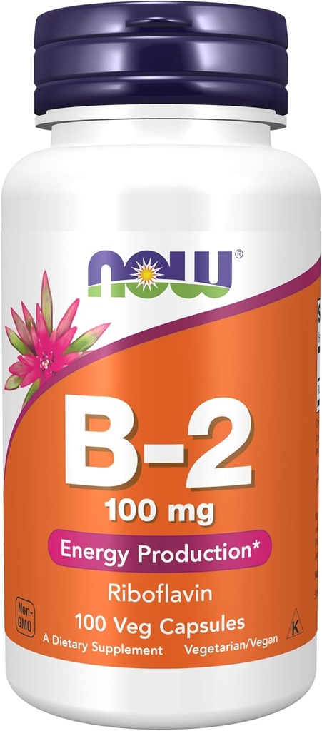 NOW Integratori alimentari, Vitamina B-2 (Riboflavin) 100 mg, Produzione di energia*, 100 capsule di veg