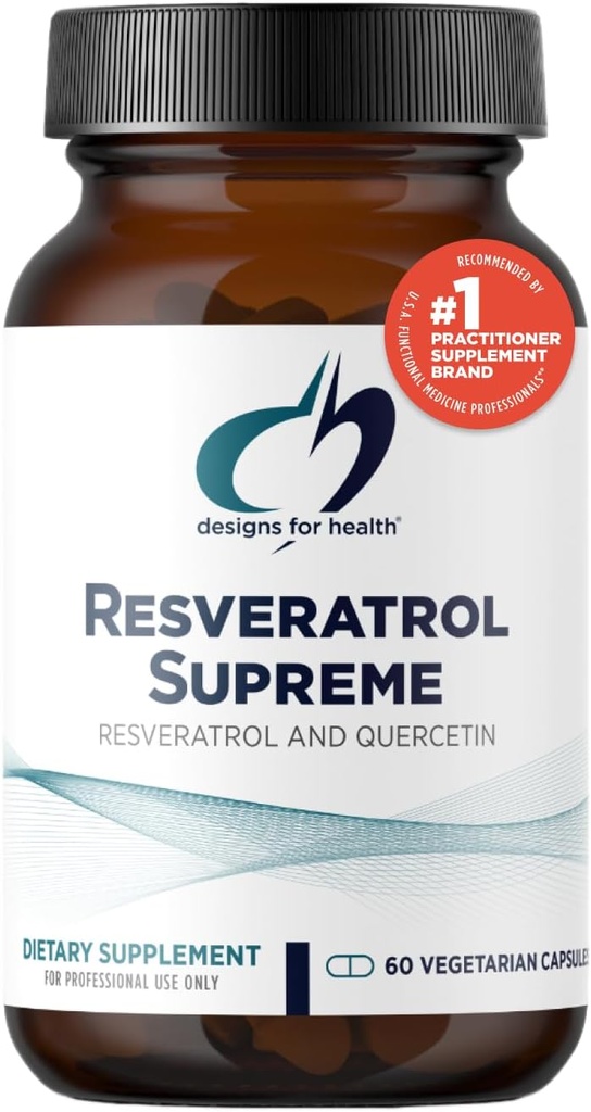 Designs for Health Resveratrol Supreme - Trans Resveratrol do xaponés Knotweed + Quercetin - Aging + Suplemento cardiovascular, Non-GMO (60 cápsulas)