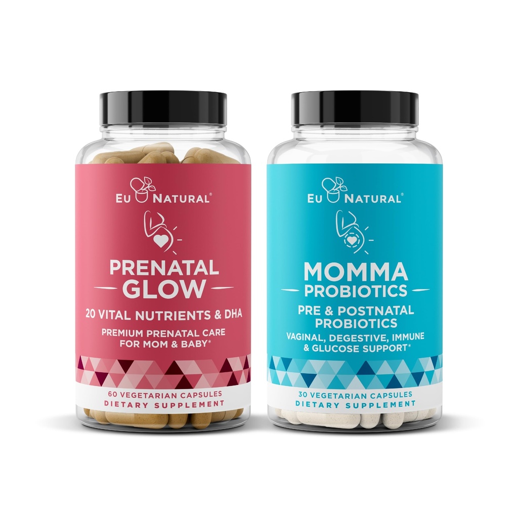 Natural Prenatal Bundle – Glow Prenatal Multivitamin – Momma Probiotics for Mom & Baby