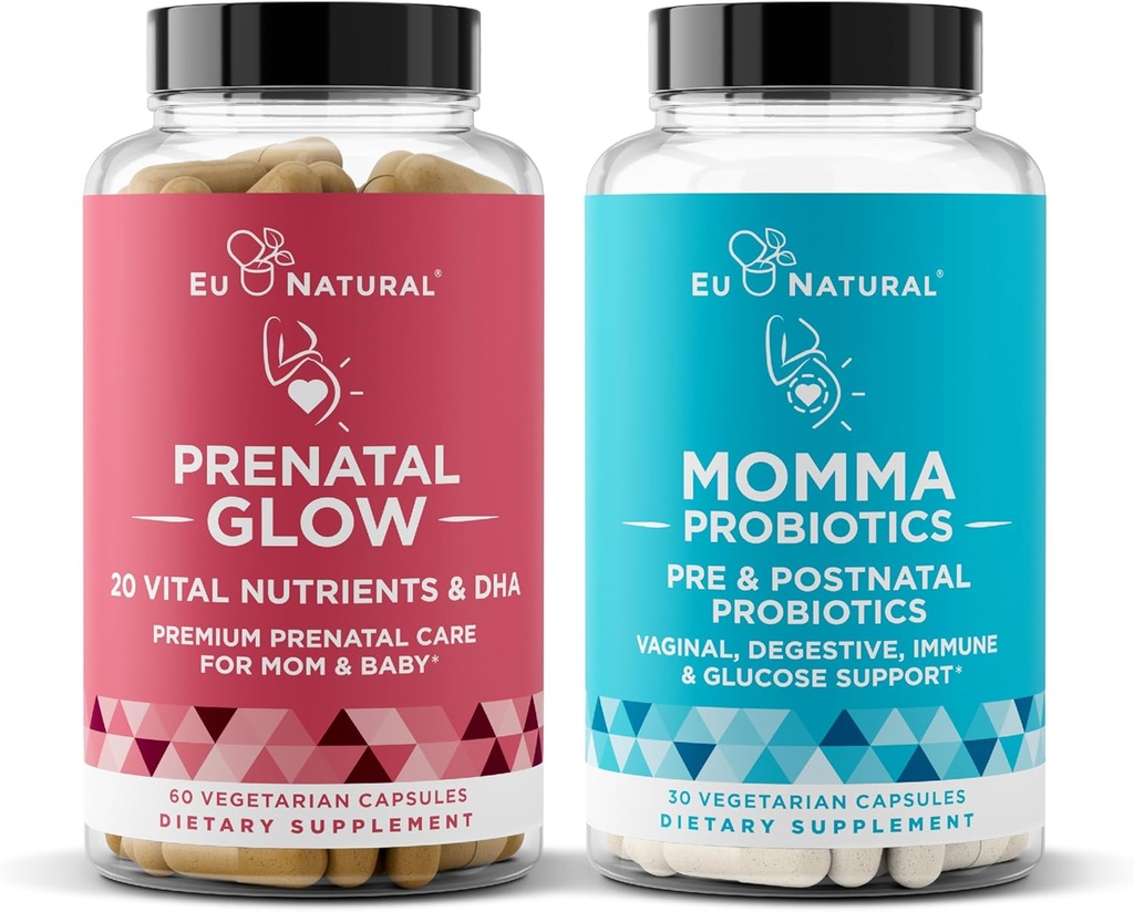 Natural Prenatal Bundle - Glow Prenatal Multivitamínico - Momma Probióticos para mamá e bebé