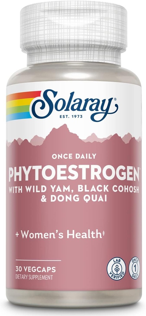 SOLARAY När daglig fytoöstrogen - Fytoöstrogen tillskott för kvinnor med svart cohosh, Dong Quai, Wild Yam, Soy Isoflavones - Kvinnors hälsosupport - 60-dagars garanti, 30 portioner, 30 VegCaps
