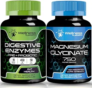 WELLNESS LABSRX Digestive Enzymes with Probiotics and Prebiotics | Magnesium Glycinate Capsules