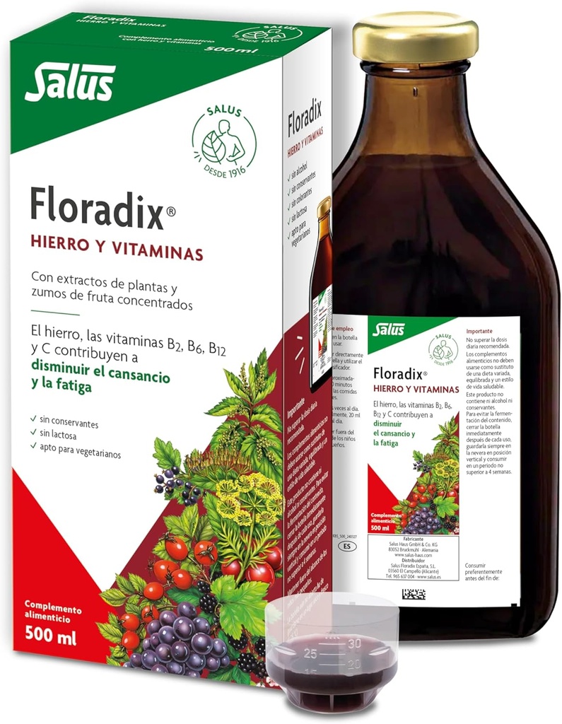 Flora, Floradix Iron + Herbs, Natural Liquid Iron Supplement, 17 fl Ounce (500 мл)