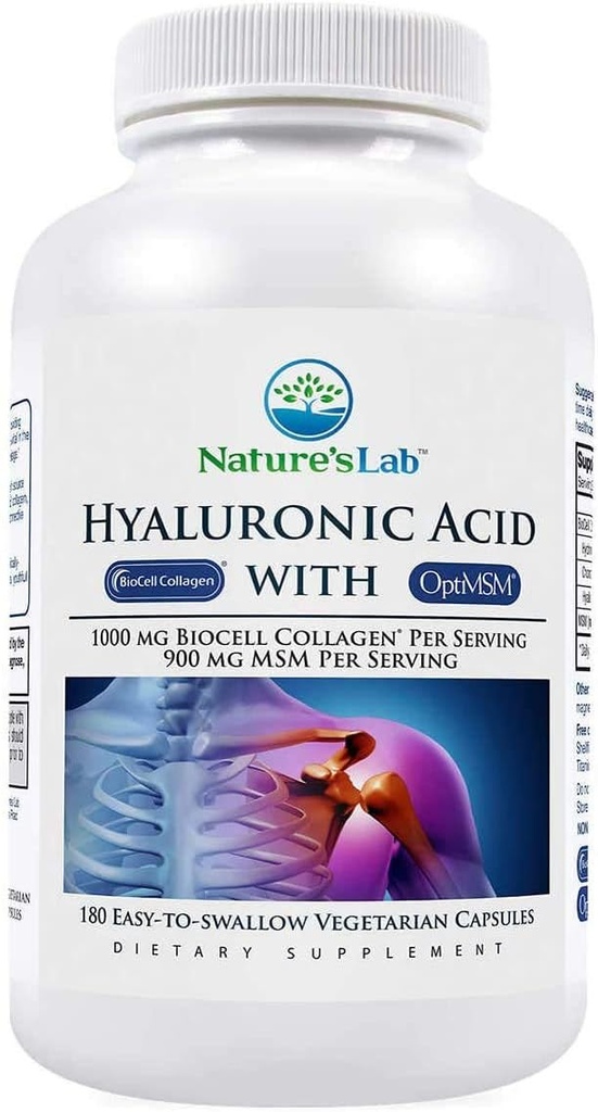 Nature's Lab Acide hyaluronique avec BioCell Collagen, 180 Capsules végétariennes
