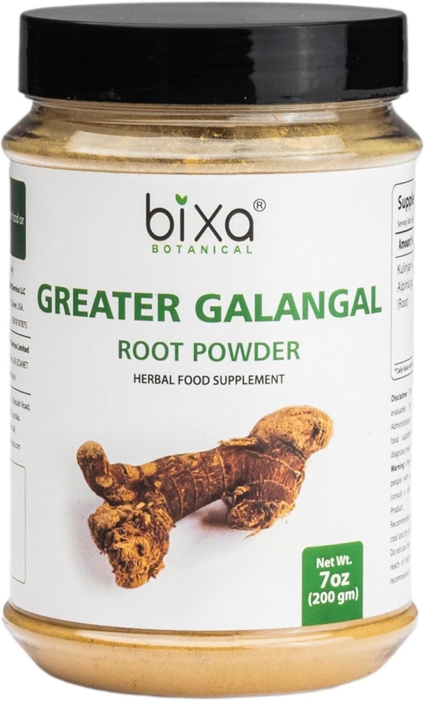 bixa BOTANIC Greater Galangal Root Promote 124; Alpinia Galanga (Kulinjan) - 124; Perfect for Leves & Cooking - 124; Ayurvedic Herbal Supplement, Kosher, Steam Treated, Non-GMO, Vegan, 100% Framework 124; 200g / 7oz