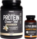 ONNIT Nootropic + sportovní nutriční zásobník - Alfa Brain (90ct) + Grass Fed Whey Protein (Vanilla)