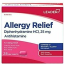 Leader Antihistamine Allergy Relief Diphenhydramine HCl, 25mg Mini Tablets, 24 Count