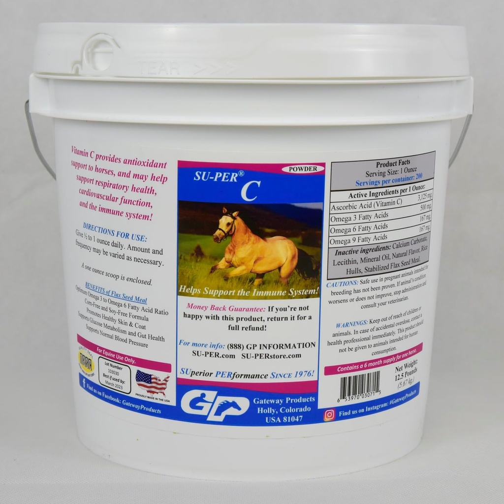 SU-PER C Vitamin C za konje - Equine Antioksidant & Imunska podpora dodatek - Hors Vitamins & Minerals Supplement - 12,5 kilogrami