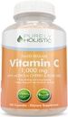 Vitamina puramente Holística C 1000mg, 365 cápsulas, 12 meses de suministro, 2 etapas de liberación con ácido ascórbico, Rosehip &amp; Acerola Cherry Bioflavonoid, Immune System Support, Vegan