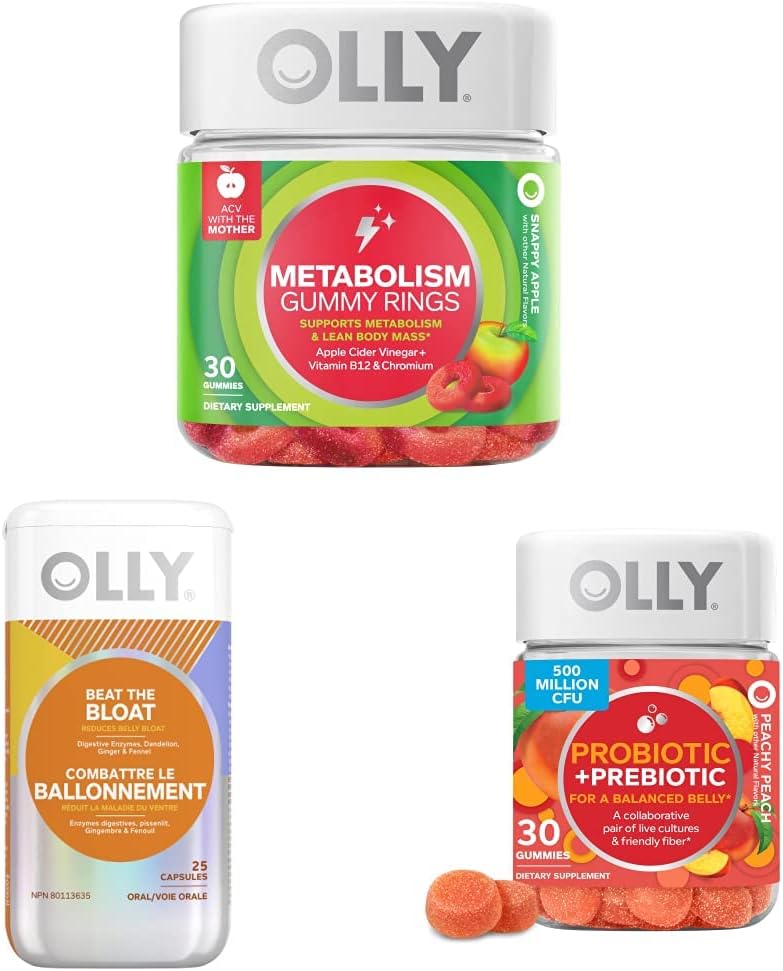 OLLY 代谢法 Gummy Rings, Apple Cider Vinegar, Vitamin B12, Chromium, Energy and Digestive Health Chewable Supplement (30 Counter) 和OLLY Beat The Bloat Capsules, Digestive Support Enzymes, Supplement for Women (25 Counter) 互联网档案馆的存檔,存档日期2013-03-04.