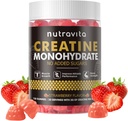Nutravita Creatine Monohydrate Gummies for Men & Women-5g of Creatine Monohydrate per Service - Sugar Free,Vegan, Strawberry Flavor, 120 Count